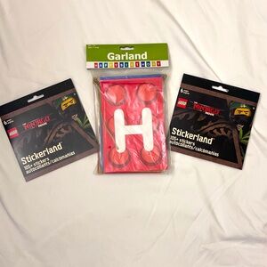 One 7’ Long Lego Garland & two (2) The Ninjago Movie Stickers